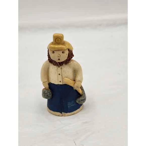 Folk Art Figurine Bearded Pottery Farmhouse Country Home Signed 1986 Glaze 3" - Picture 10 of 13